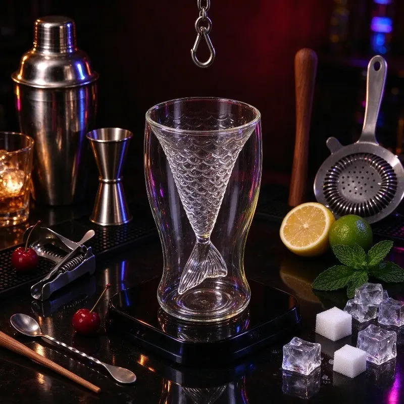 Handmade Mermaid Double-Layer High Borosilicate Glass Cup, Ideal for Beverages, Juice, Coffee, Tea, Cola, Water, Whisky, Cocktail, Party Gift