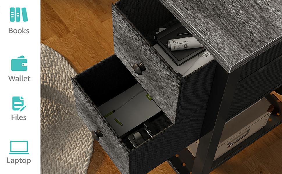 Lufeiya Computer Desk with Fabric Drawers, 40 Inch Gaming Desk for Small Space Home Office, Modern Simple Study Writing Table PC Desks for Bedroom, Gray, Get Free Box