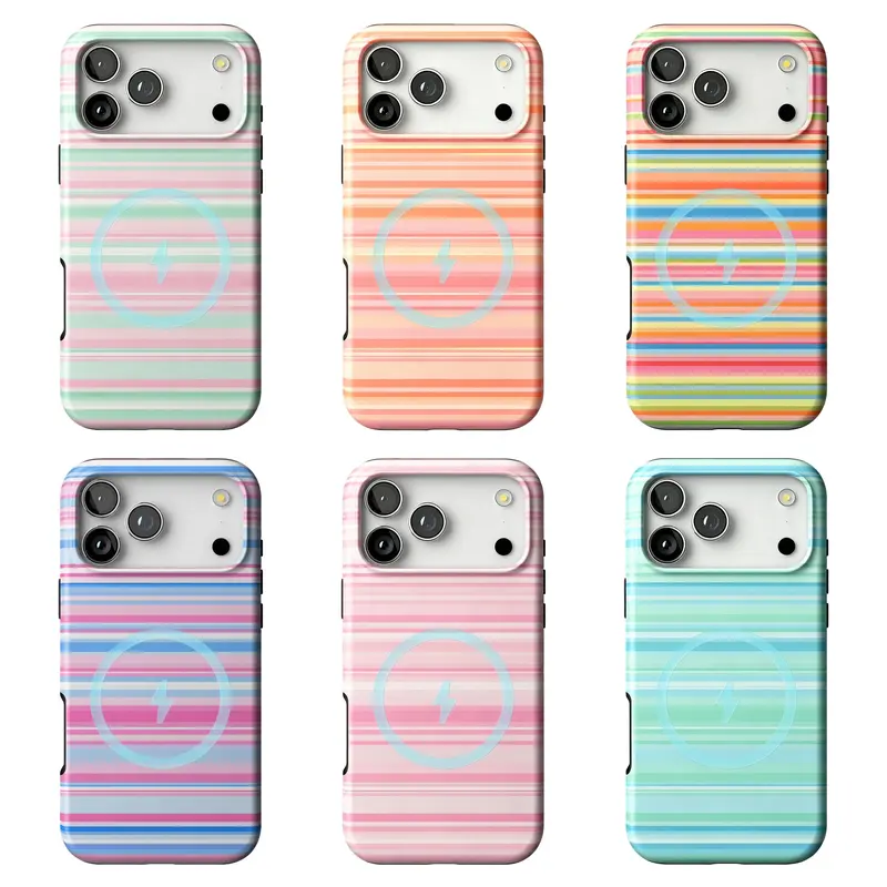 Retro Summer Mood stripe pattern, sturdy, protective, Magsafe Compatible, suitable for iPhone 18/17/16/15/14/13/12 Pro Max/Plus/Pro, simple and stylish phone case, perfect gift, Fashion Summer Phone Case |     Designed for Party, Beach, Pool & Outdoor