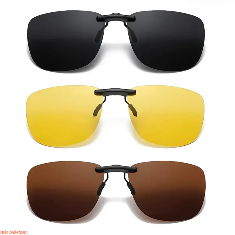 XUH 3-Pack Clip-On Type Sunglasses for Prescription Glasses, Unisex Polarized Wrap Around Square Frame Nylon Lenses with UV400 Anti-Glare for Outdoor Wear, Stylish Fashion Eyewear Accessories