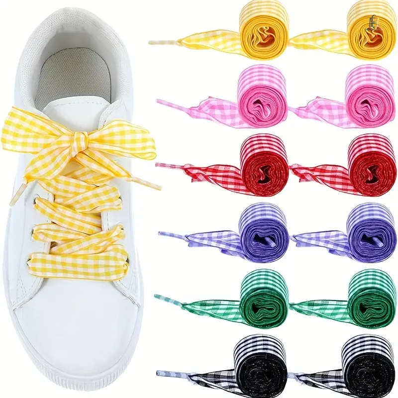 `6Pairs Ribbon Shoelaces for Women,Color Gingham Flat Shoe Laces,Cute Fun Replacement Laces for Sneakers Ballet Shoes Bag Decoration`,sohochic