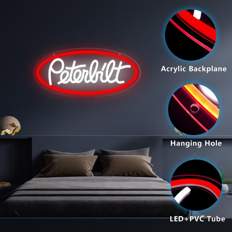 Peterbilt Neon Sign, USB Powered Dimmable LED Neon Light Sign, Decorative Neon Sign for Farm Bedroom Man Cave Bar, Modern Mood Lighting