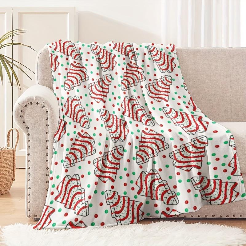 1pc Cozy Christmas Flannel Flannel Throw Blanket, Festive Tree Pattern, Soft Warm Plush Blanket for Casual, Office, Picnic, Travel, All-Season, Multi-Purpose, Contemporary Style,, 200-250g Lightweight Cover-280GSM