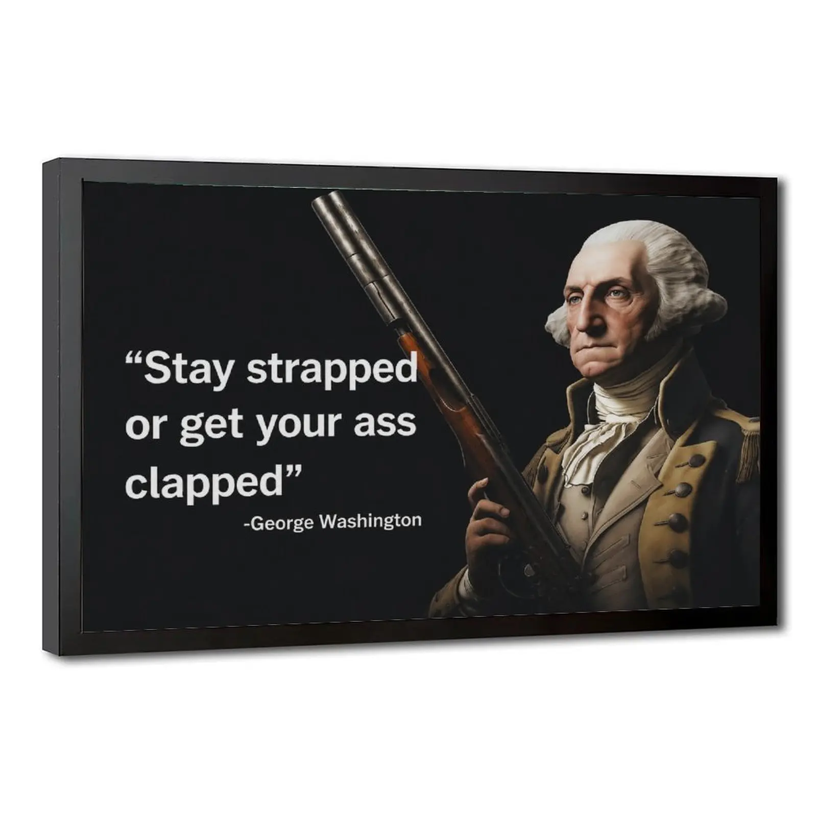 George Washington Funny Quote Canvas Wall Art, Vintage President With Shotgun Black Background Framed Print, Patriotic Humor Decor For Man Cave, Living Room, Garage Wall Decoration, Minimalist, One-Piece
