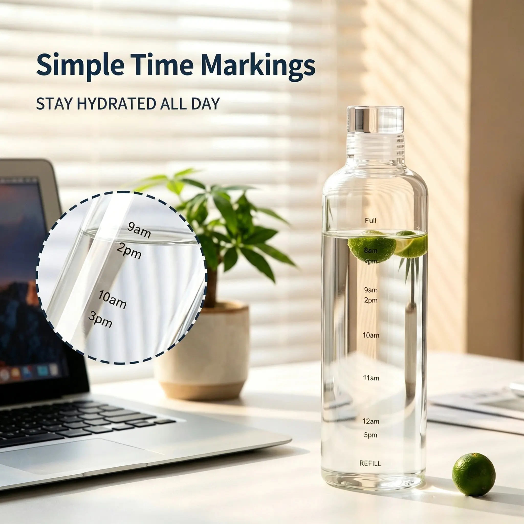 500ML Time Mark Glass Reusable Water Bottle, Portable Leak-Proof Travel Cup, Ideal for Cold Brew Coffee, Lemon Juice, Includes Protective Case