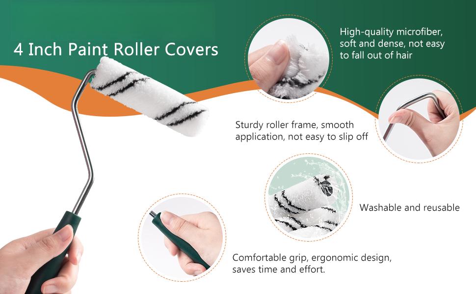 60 Pack 4 Inch Microfiber Paint Roller Covers with 2pcs Anti Rust Metal Roller Frames, Professional Grade Painting Tools for Walls, Ceilings, Furniture