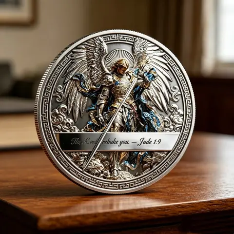 Saint Michael the Archangel High-Relief Commemorative Silver-Tone Coin, Christian Faith Medal, Religious Gift Symbolizing Protection Against Evil, Religious Collectibles