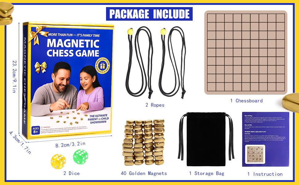 Magnetic Chess Game with Stones, Magnet Chess Game with String, 40 Magnetic Rocks, Mat, Dice and Storage Bag, Fun Magnetic Stones Game for Adults and Kids Ages 8+, Easter Family Game Night and Party