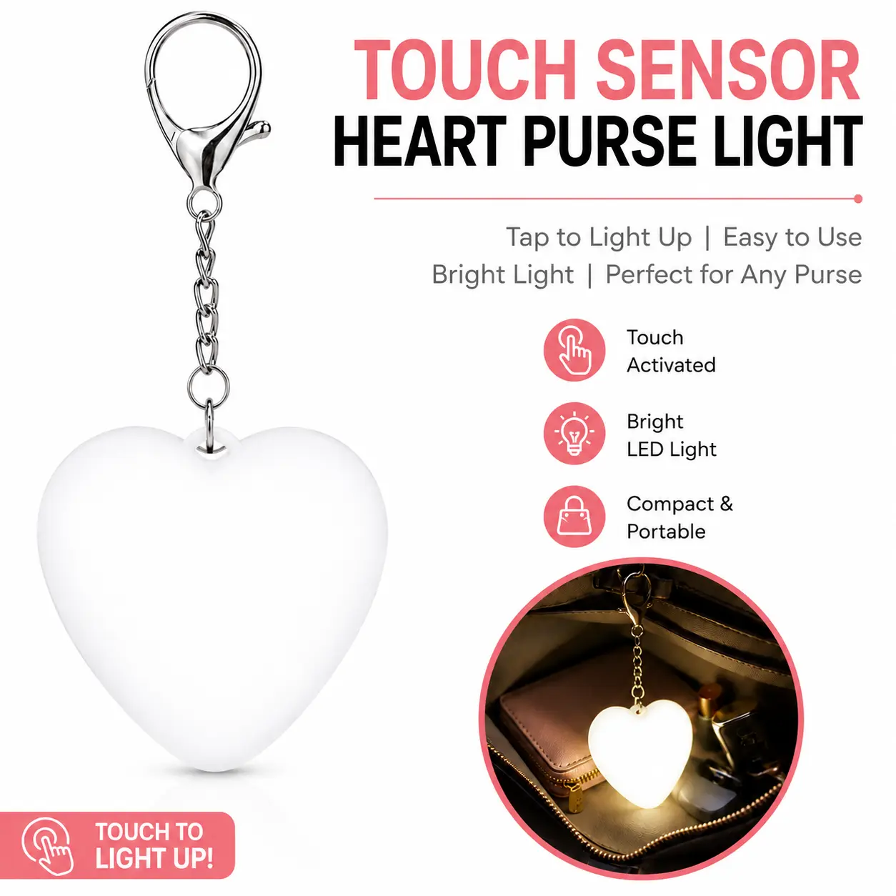 Rechargeable Purse & Handbag Light, Rechargeable Lighting LED Bag Light USB Rechargeable Compact Mini Night Light, Soft Glow Aesthetic Design, Portable Keychain Pendant Lamp, Romantic Gift, USB Rechargeable Lights-YY0