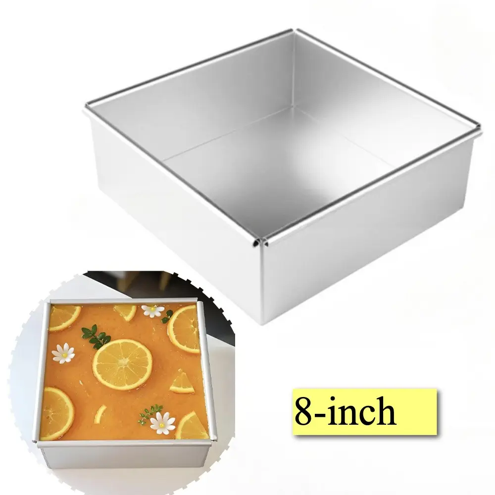 8-Inch Aluminum Square Cake Tray with Movable Bottom, Baking Trays, Oven Safe, Ideal for Weddings, Birthdays, Special Occasions, 1pc