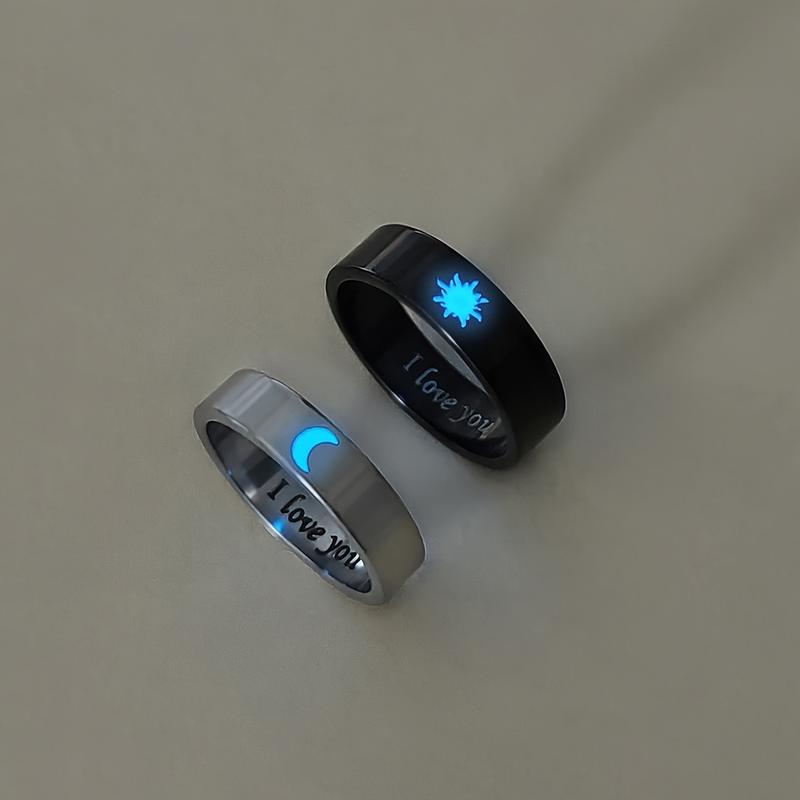 Glow-in-the-Dark Moon and Sun Love Rings - Minimalist 201 Stainless Steel Couple Jewelry, Romantic Gift for Valentine'S Day, Anniversaries, Birthdays, Valentine'S Day Jewelry|Minimalist Style|Durable Rings, Love Rings