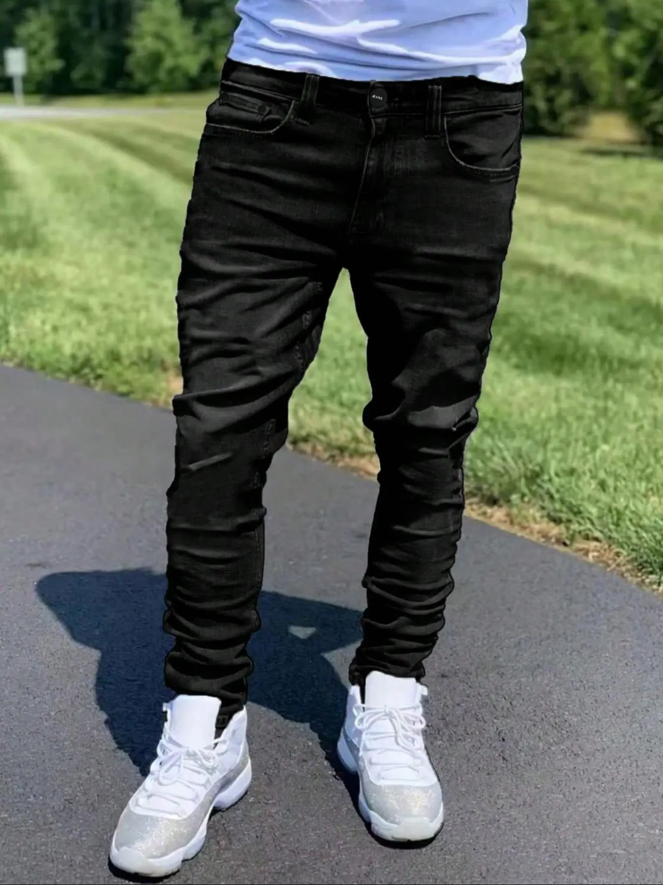 Men's Fitted Casual Classic Solid Color Jeans, Elastic Straight Leg Pants with Slant Pockets, Soft Cotton Fabric for All Seasons Streetwear Fashion Casual Jeans, Casual Jeans Menswear