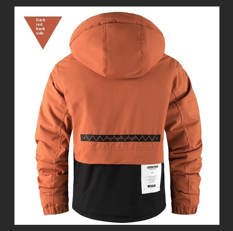 BIGWIG men's autumn and winter hooded parka, thickened warm work jacket, multi-pocket work top, windproof and waterproof cotton clothing, sports hooded jacket, cotton warm soft shell clothing, outdoor camping outdoor jacket