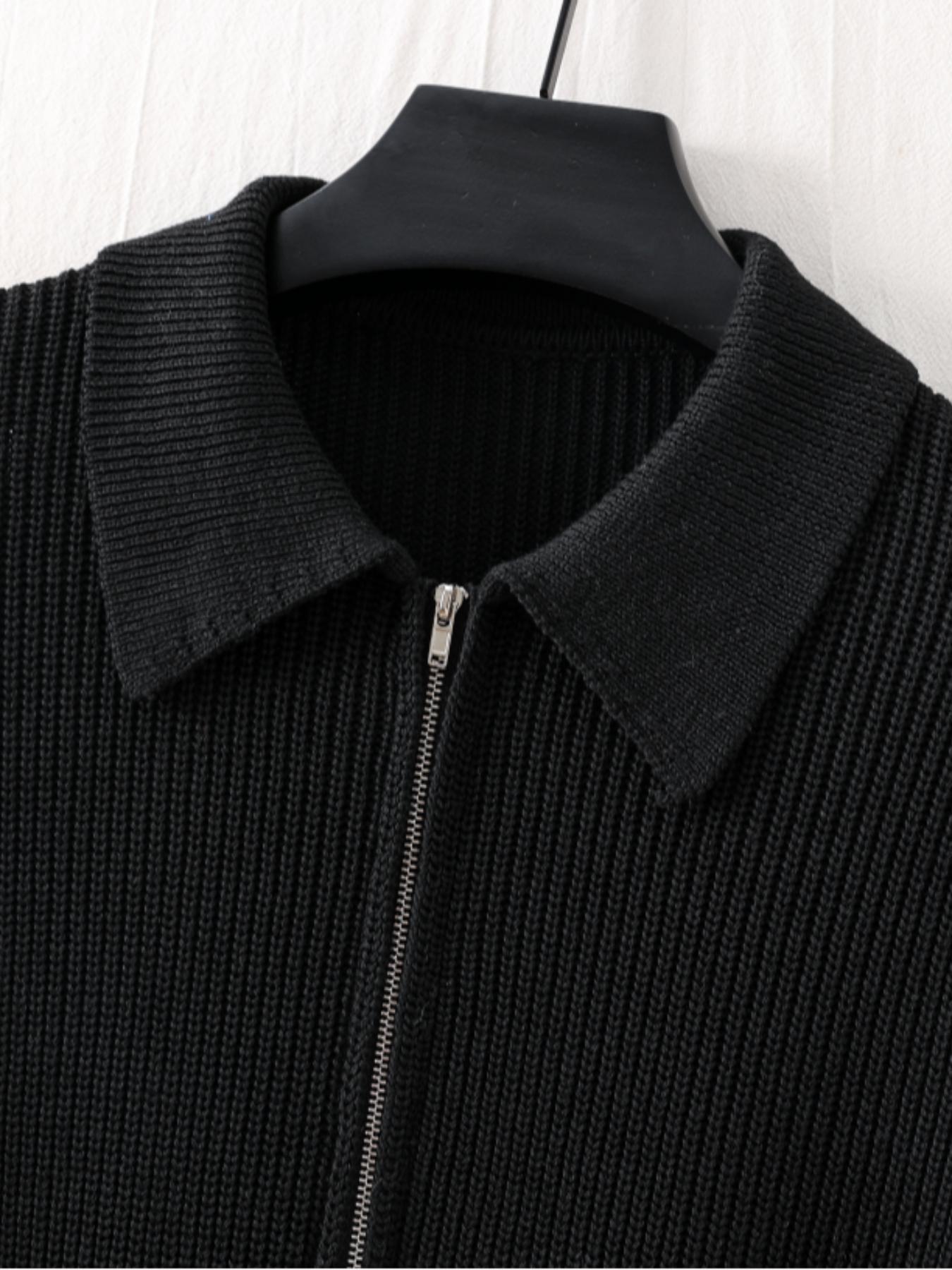 Men's Solid Zip Up Half Placket Longsleeves Collar Sweater, Regular Fit Casual Cozy Long Sleeve Jumper for Fall, Men's Fall Knitwear for Daily Wear, Vintage Clothing Tops, Lightweight Knitwear, Street Casual Jumper