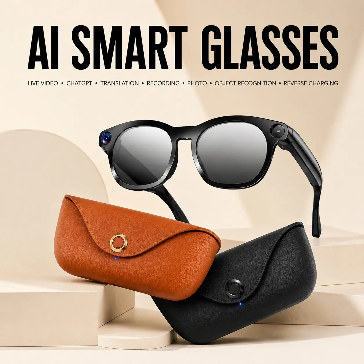 Men's Sunglasses with Camera Smart Glasses, 8MP Camera, Hands-Free Video Recording, Memory, AI Translation, Bluetooth Call, Music Control, 260mAh Battery, IP65 Waterproof, AI Sports Glasses, Wearable