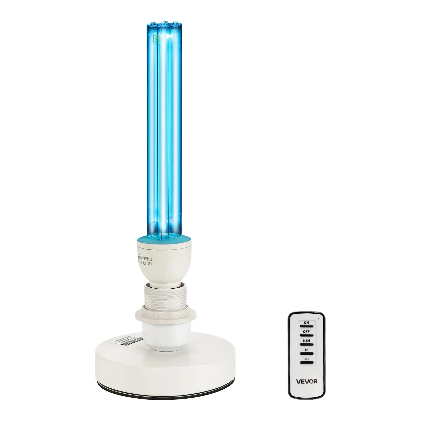 VEVOR UVC UV Light Sanitizer Indoor Room Cleaner, 25W Dual UV-C & Ozone Purifier with 253.7Nm+185Nm Quartz Glass, Portable Lamp with Remote, Base, 0.5h/1h/2h Setting Timers for Compact Spaces, 400 Sqft Rooms