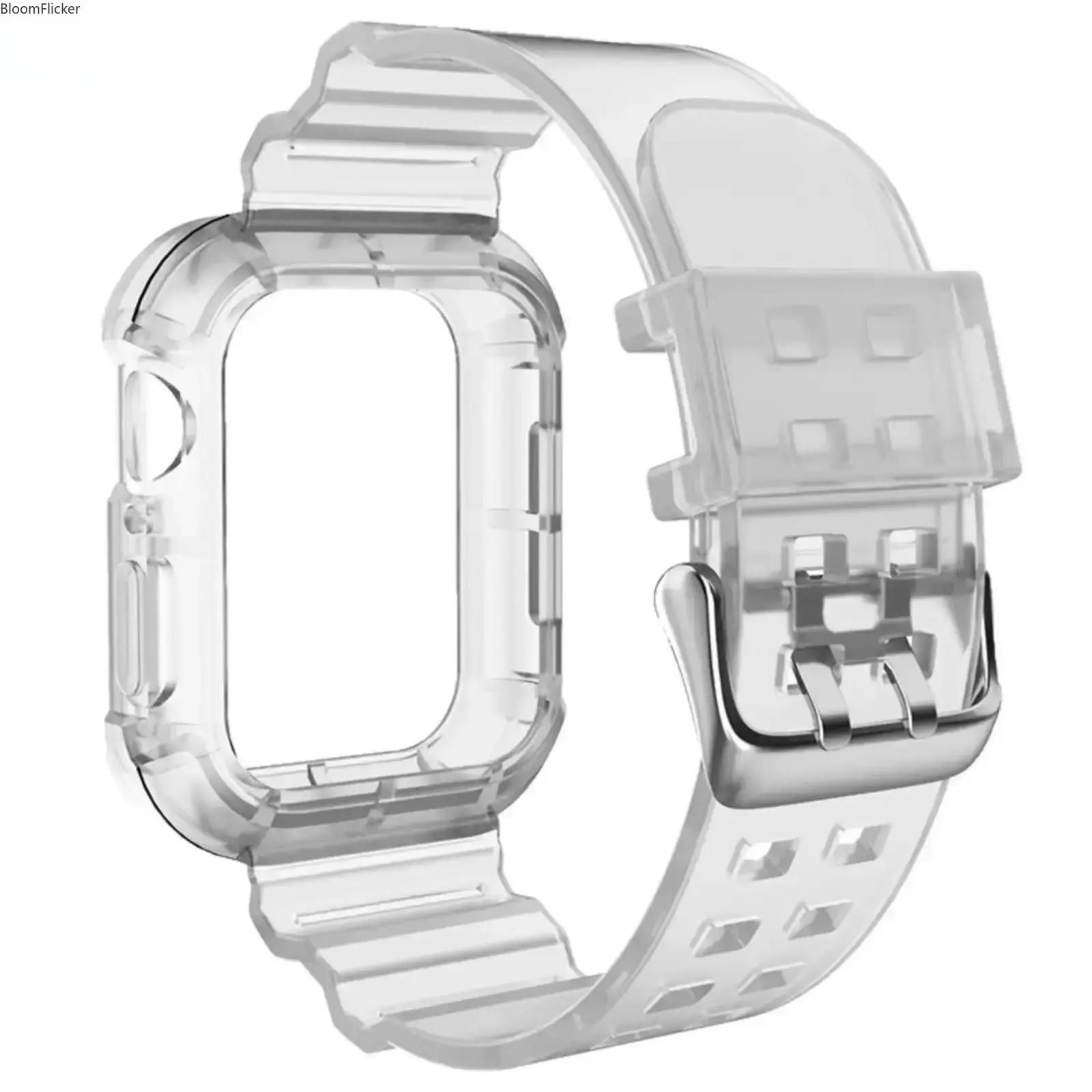 Clear Band + Case for Apple Watch 9 8 7 6 5 SE 4 38MM 42MM Transparent silicone Strap for iwatch 40mm 44mm 41MM 45MM Ultra 49MM, Smart Watch Accessories, Watch Protector