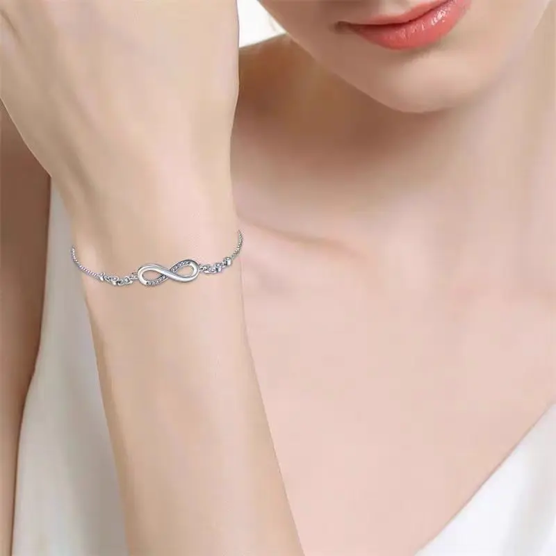 Women's Infinity Love Bracelets, CZ Zircon Adjustable Bangle, Dainty Minimalist Bag Charm Accessory for Everyday Wear Gift