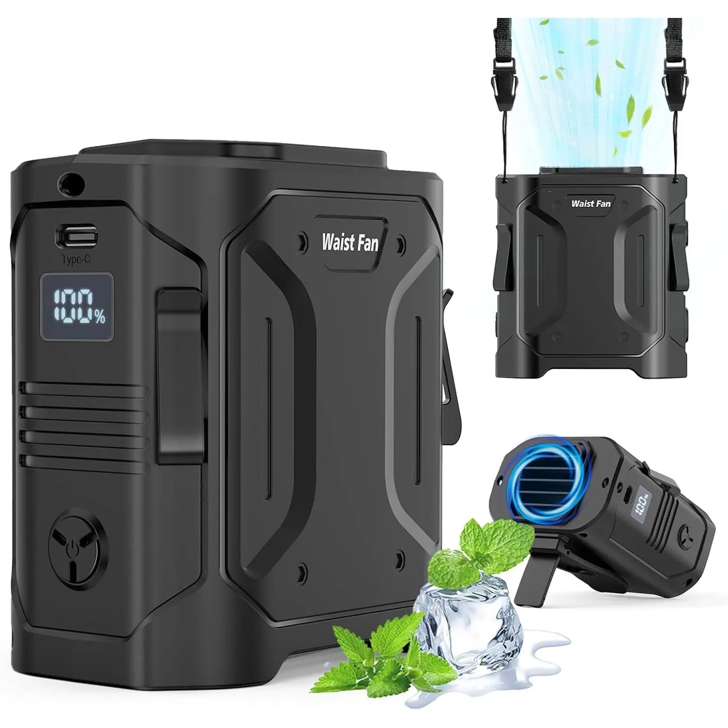 Fan Portable Clip : 10000mAh Rechargeable Personal Belt Cooling Fan Under Shirt - Cool  Fans Under Clothes for Outdoor Travel, Walking, Work for Men and Women (Black)