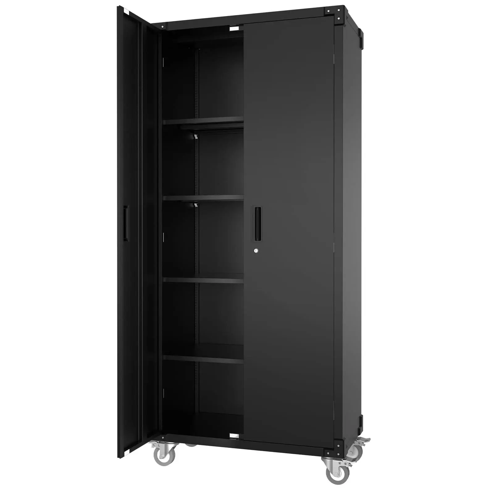 71" Tall Lockable Metal Steel Rectangular Storage Cabinet - 72x31.5x16.5" Single Unit Indoor Wardrobe, 4 Adjustable Shelves, Adjustable Feet, Heavy Duty Utility Rack for Garage, Pantry, Office