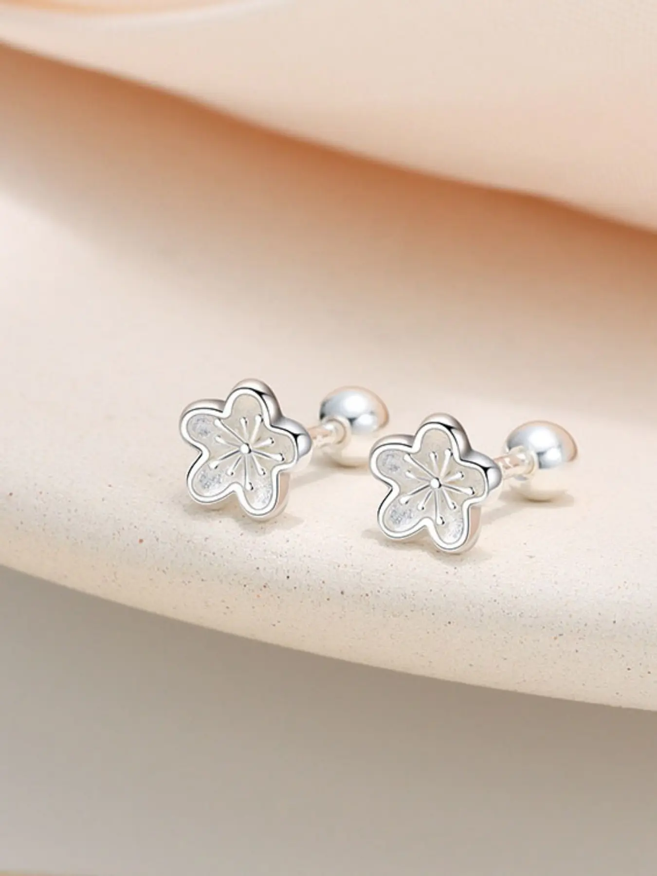 Pure Silver Earrings, Floral Screw Back Studs, Women's Unique Design, Simple Fashion, Sleep-Off Ear Piercing Jewelry, Ear Accessories