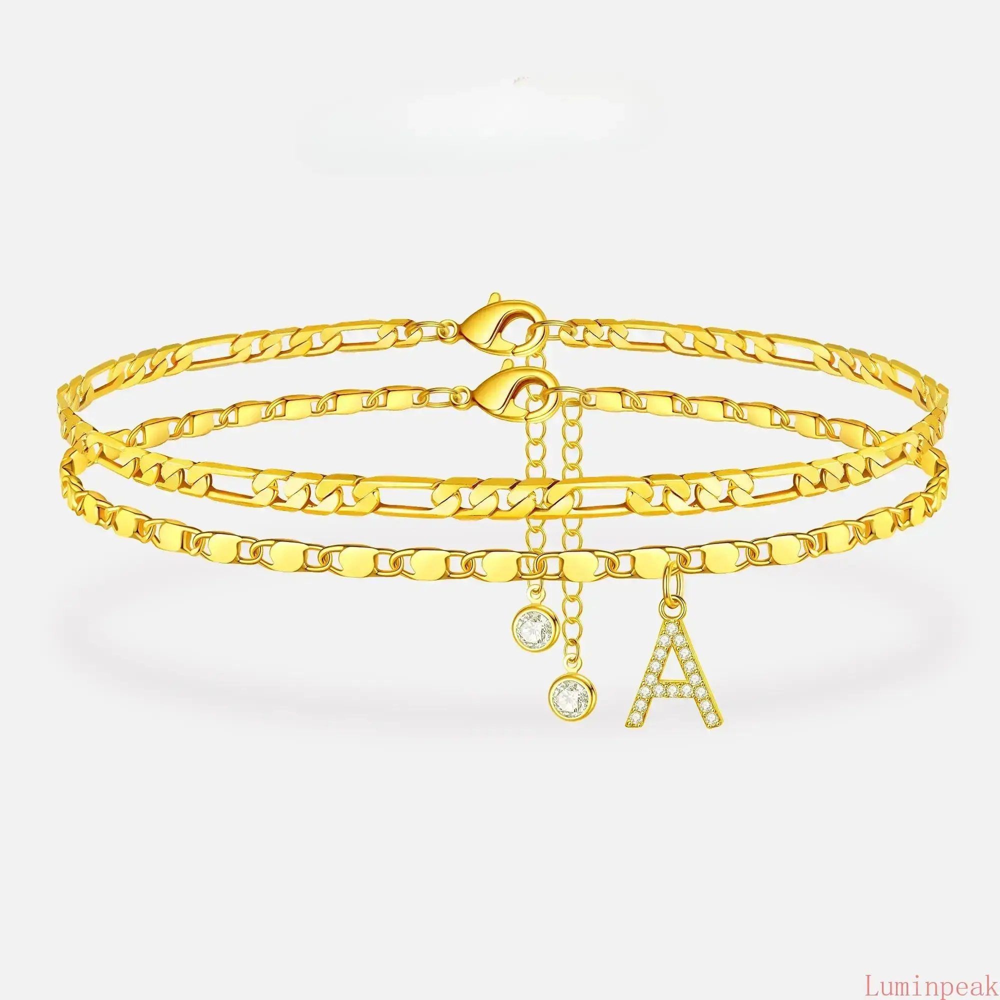Minimalist Layered Anklet for Women with Customized A-Z Initial Pendant, Dainty Adjustable Gold & Silver Chain for Everyday Wear