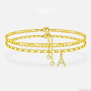 Girls' Adjustable A-Z Initial Layered Ankle Bracelets - Golden & Silver Finish Delicate Chain Anklets for Women, Leisure Accessory for Daily Wear & Gifting