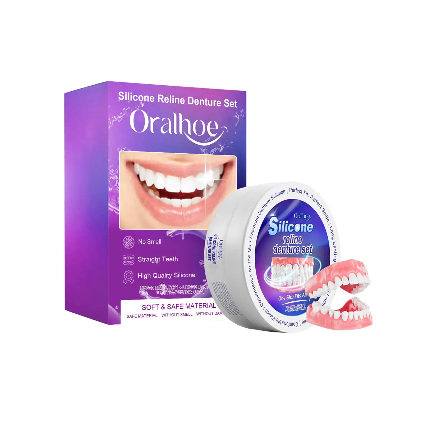 Oralhoe Denture Retouching Set, Beauty Retouching Teeth Interdental Natural Smile Comfortable Cosmetic Dentures