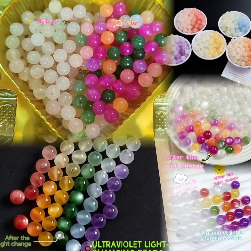 150pcs 8mm UV Reactive Acrylic Beads, Rainbow Color Sunlight Changing Beads, DIY Jewelry Making, Diy Bracelet Beads, Craft Supplies, Fashion Accessories, Diy Beading Accessories