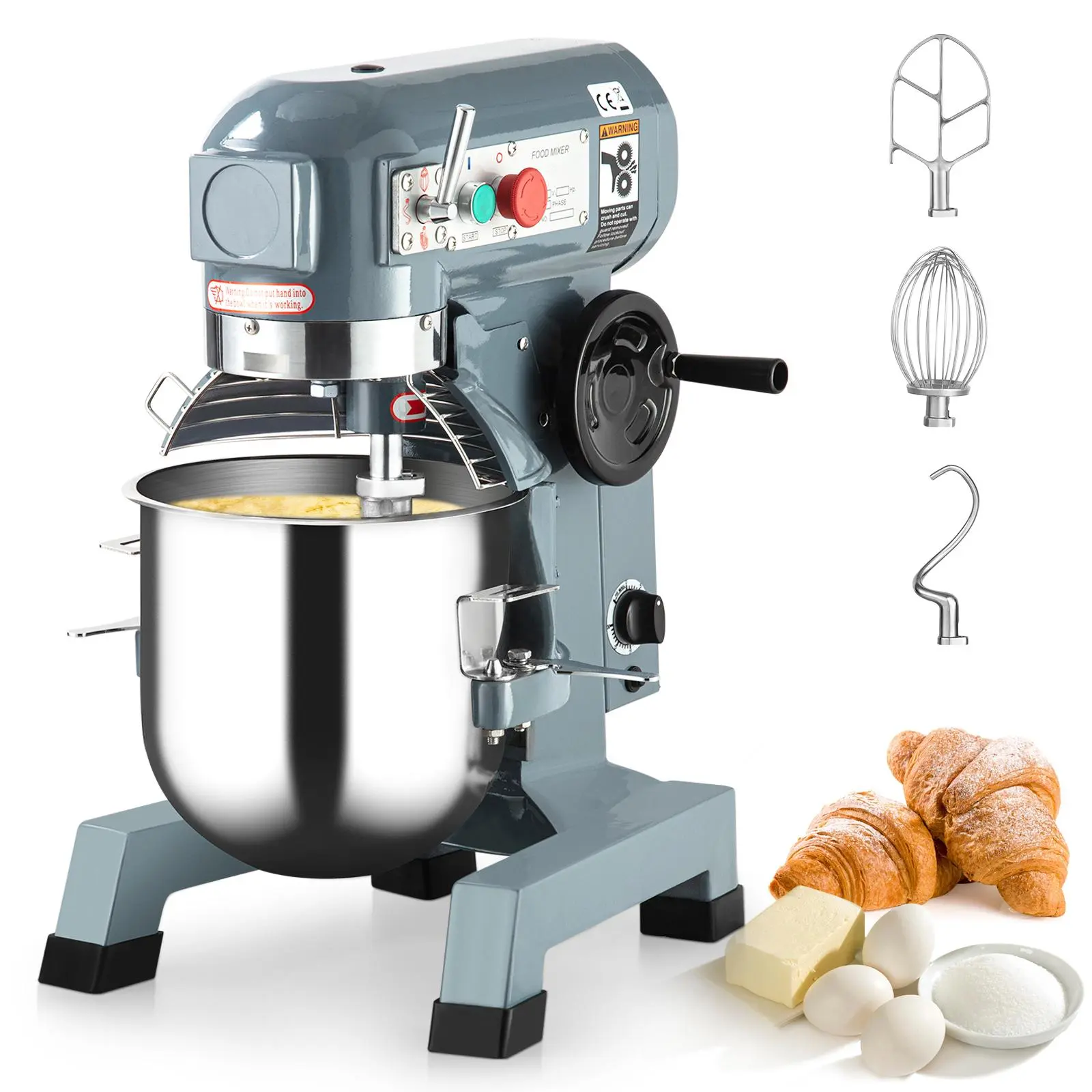 15Qt Commercial Food Mixer – 600W Heavy Duty Stand Mixer for Kitchen – Stainless Steel Bowl, 3 Adjustable Speeds, Dough Hook, Whisk, Beater – Ideal for Bakery, Restaurant, Pizzeria
