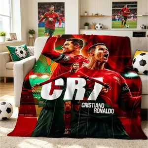 3D GOAT Ronaldo Cartoon Flannel Blanket, Soccer Star Plush Fleece Throw for Adults Kids, Ultra Soft Cozy Blanket for Sofa Bed Bedroom Picnic Birthday Christmas Gift