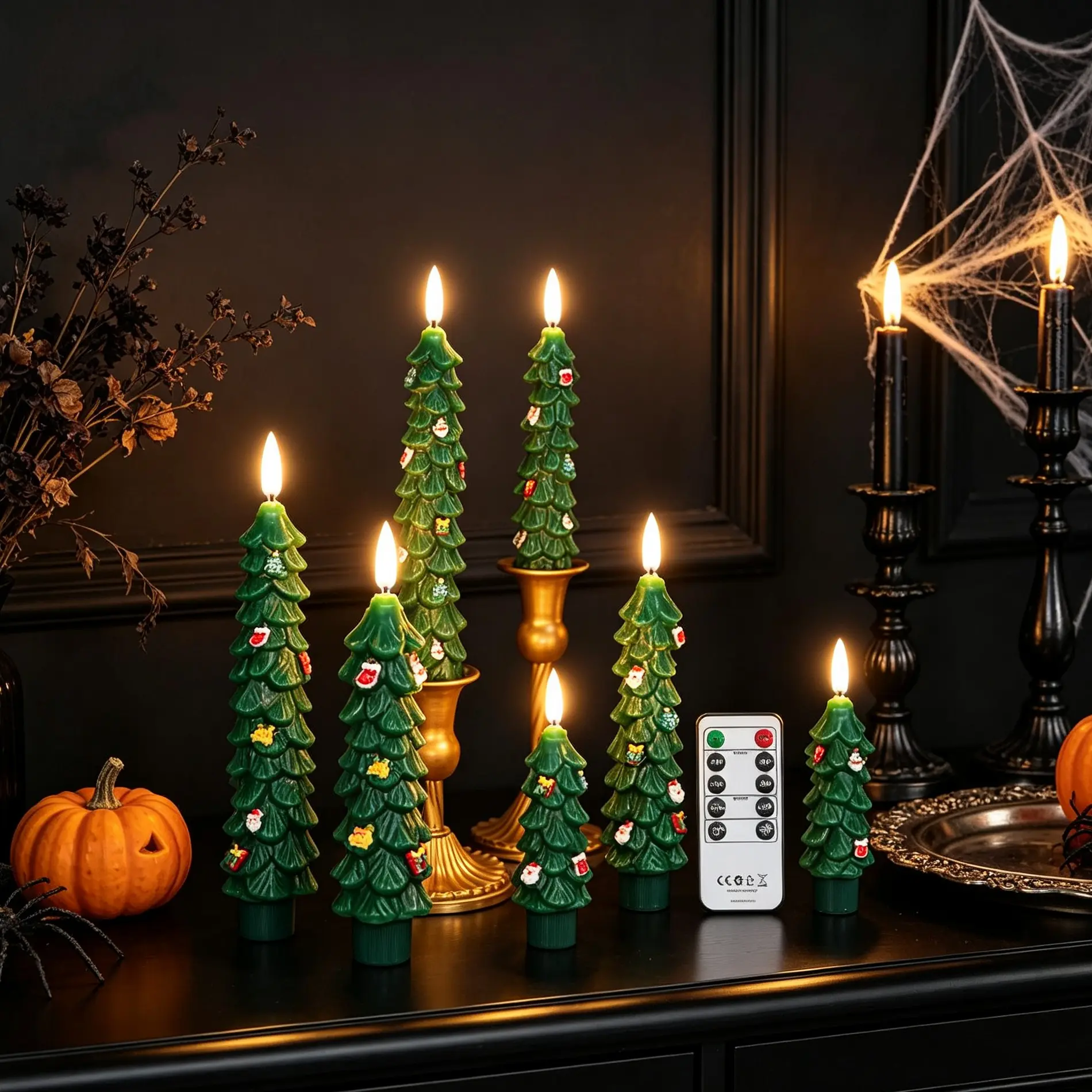 Christmas Tree Pole Candle Bullet Electronic Candle, Smoke-Free Simulation Candle, 3D Flashing Flame, Remote Control, for Christmas Tree, Fireplace, Dining Table