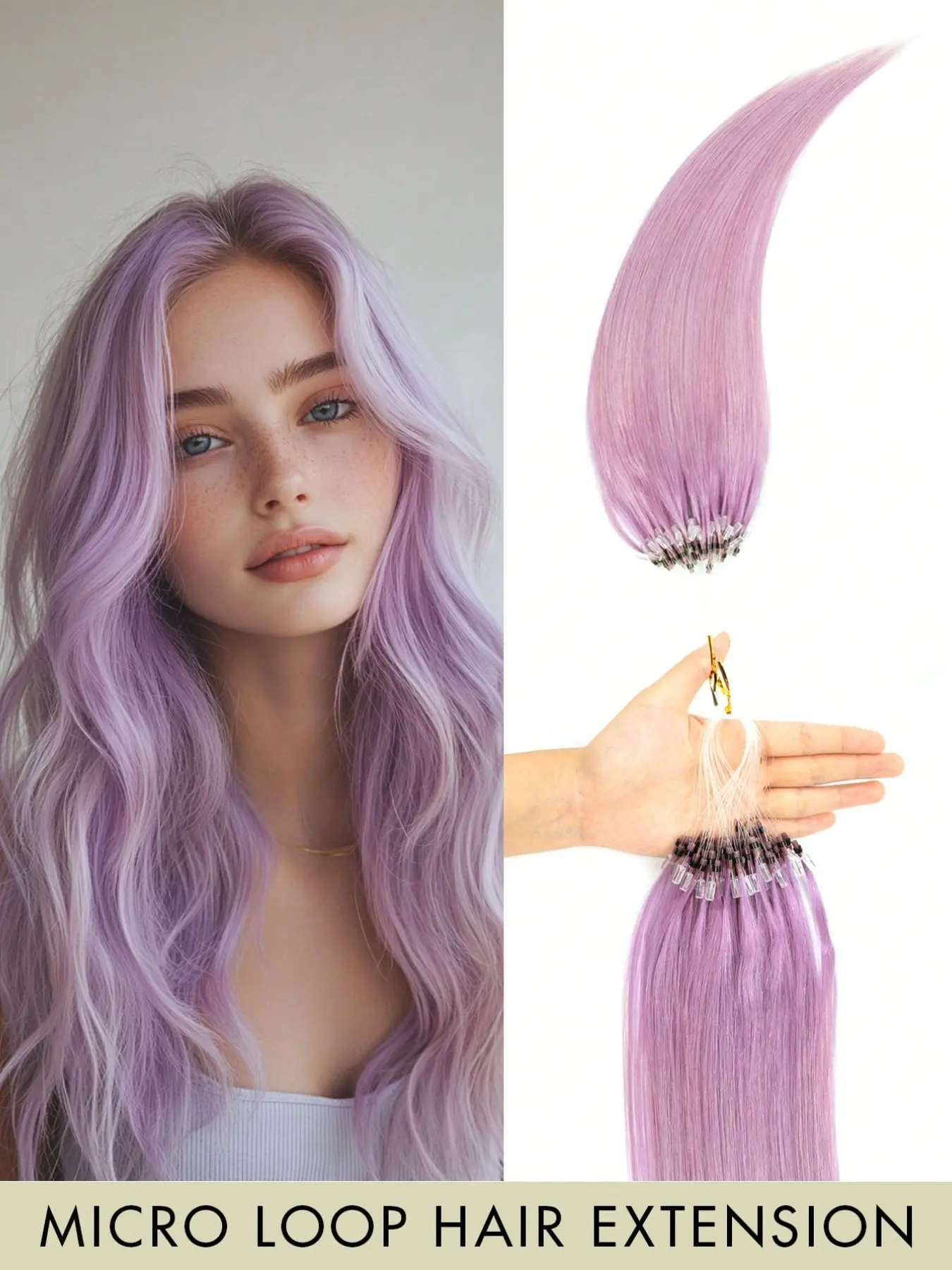 Micro Loop & Micro Bead Real Human Hair Extensions, Silky Straight Highlight Colored Micro Ring Hair, Easy Wear Hair Extensions for Daily, Party, Wedding & Halloween Costumes