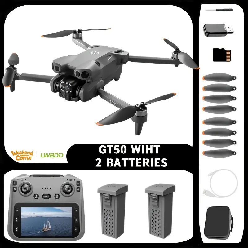 GT50 Pro HD Flagship Drone Equipped with 5.64inch Screen Remote Control - 1080P HD Dual Camera and Brushless Motor