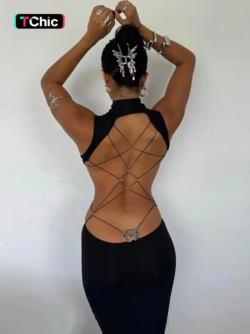 backless birthday dress for women Firerie Women's Elegant Vacation Backless Beaded Dress / Vacation Dress /  Summer Dress / Beaded Dress Birthday Party Black,Graduation,Birthday Dress