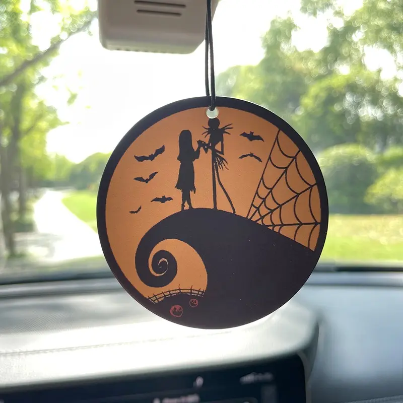 Nightmare Before Christmas Car Air Freshener, Jack Skellington Sally Silhouette, Spiced Citrus Floral Scent, Halloween Gothic Ornament