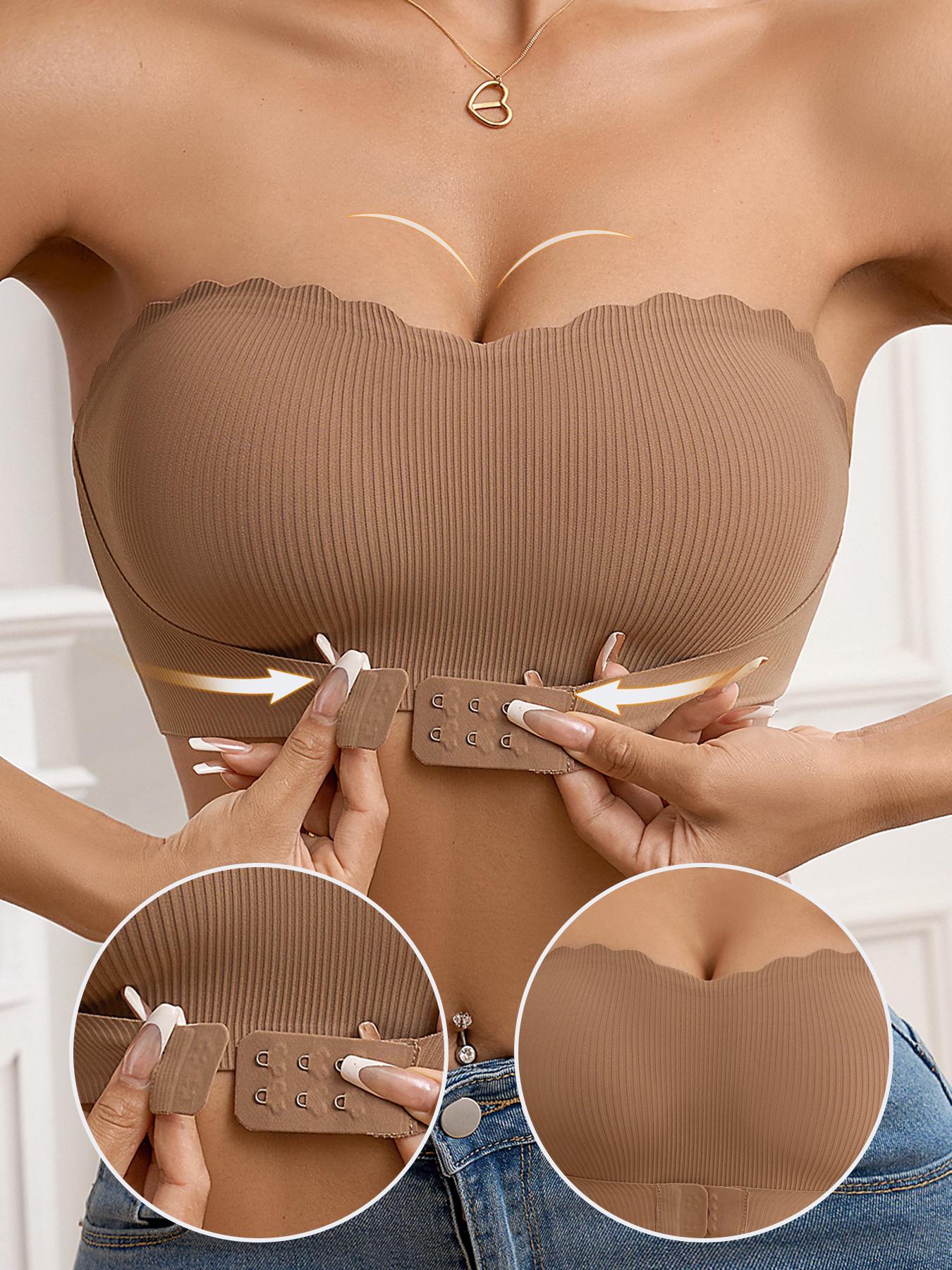 Women's Solid Wireless Strapless Bra, Comfortable Breathable Hook & Eye Front Bra, Women's Lingerie for Daily Wear, Breathable Bras