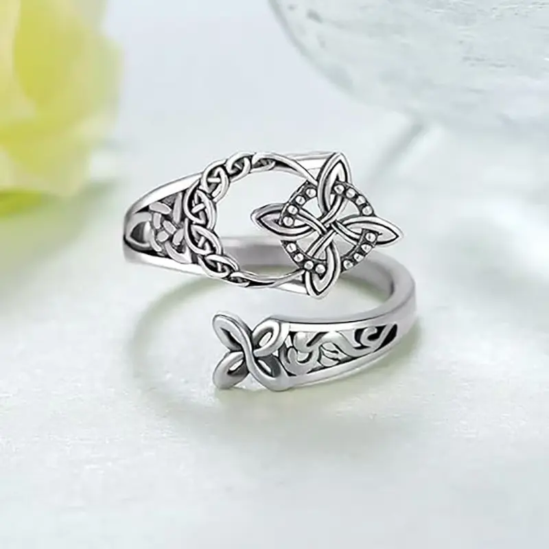 925 Sterling Silver Celtic Knot Ring Witch Knot Ring Nudo de Bruja Plata 925 Original Sterling Silver Adjustable Witch Knot Rings Open Ring Hecate Ring Pagan Witchtok Protection Witchy Jewelry for Devotion for Ceremony, Gift for Her,Mother's day Gift