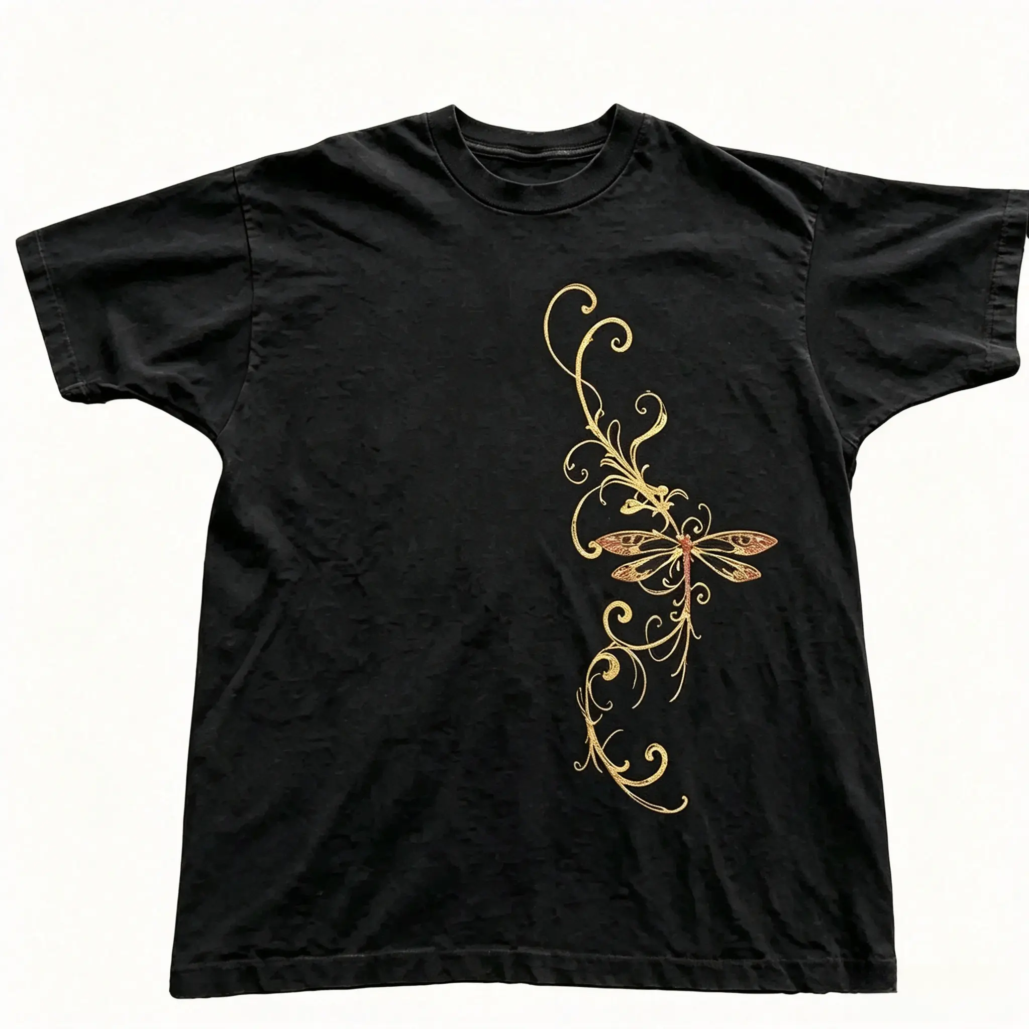 Gildan Men's and Women's T-shirt, Dragonfly In Floral Graphic Tee, Floral Tee, Gifts Shirt, Unisex Vintage Graphic Tees Gothic Grunge Y2k Emo Scene Amity Affliction Style Clothes Men Women Streetwear