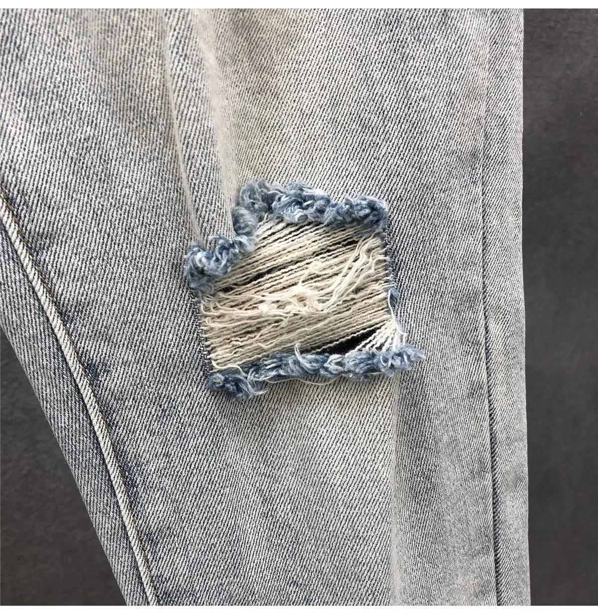 Spring and Autumn Ripped Jeans Men's Slim-fitting Small Feet Light-colored Summer Pants New Designer Kpop Men's Thin Trousers