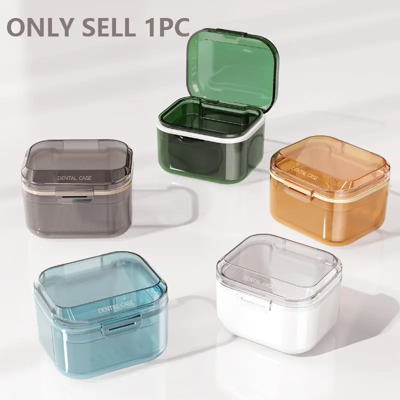 Multi-Functional Portable Invisible Braces Storage Box, Orthodontic Retainer Case, Layered Design with Drainage, Matte Finish, Multiple Colors
