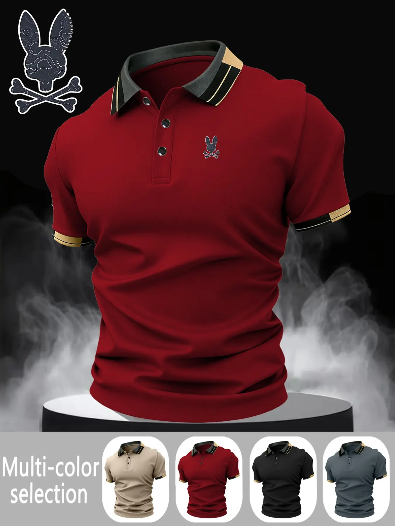 Men's Geometric Print Fitted Polo Shirt, Casual Breathable Stretch Fabric, All-Season Comfortable Wear, High-Quality Enduring Design, Casual Polo Shirts