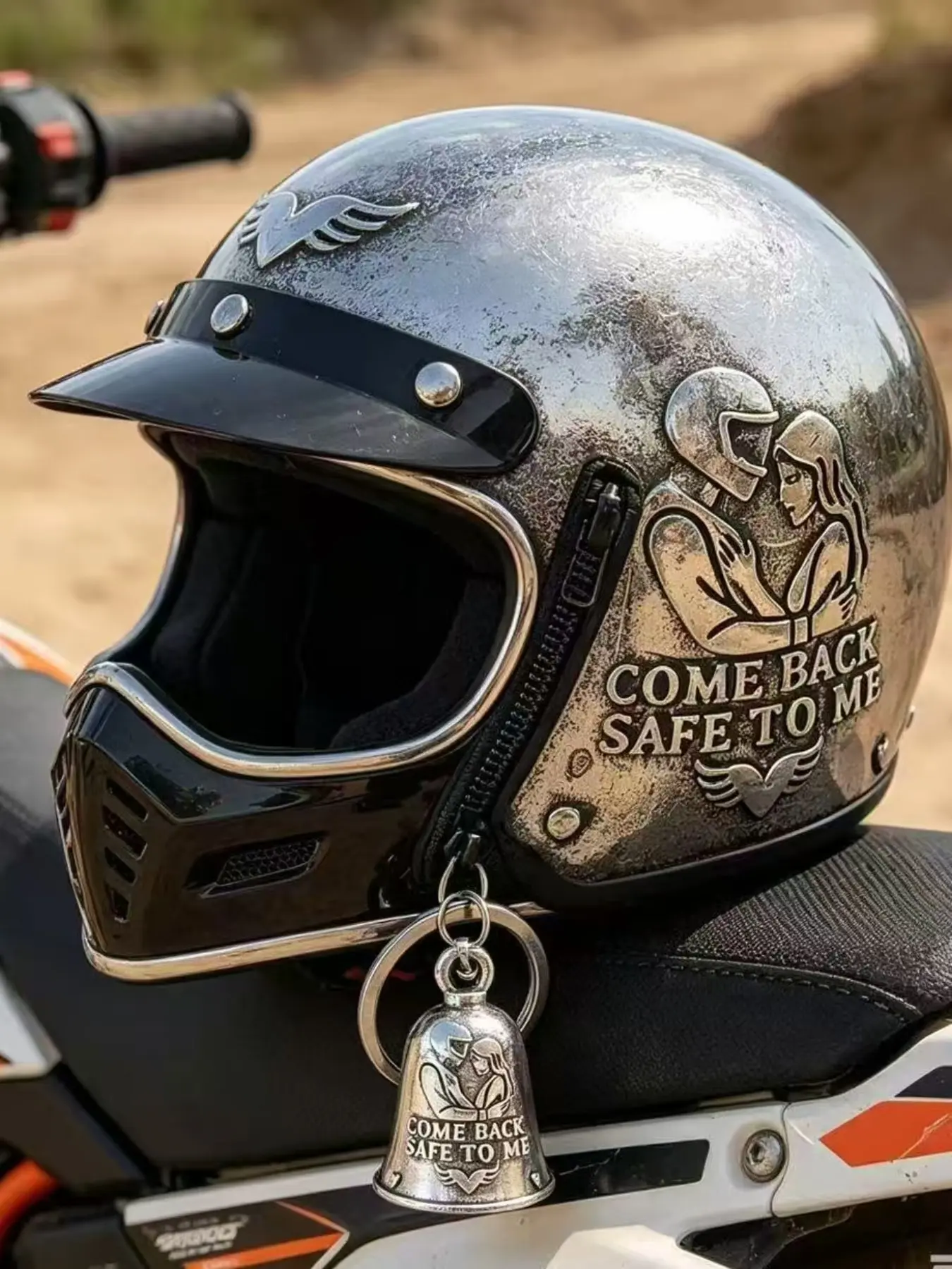 Motorcycle Helmet Bell, Christmas/halloween Keychain, Unisex, Lucky Riding, Motorcycle Accessories, Heart Pattern, Punk Style
