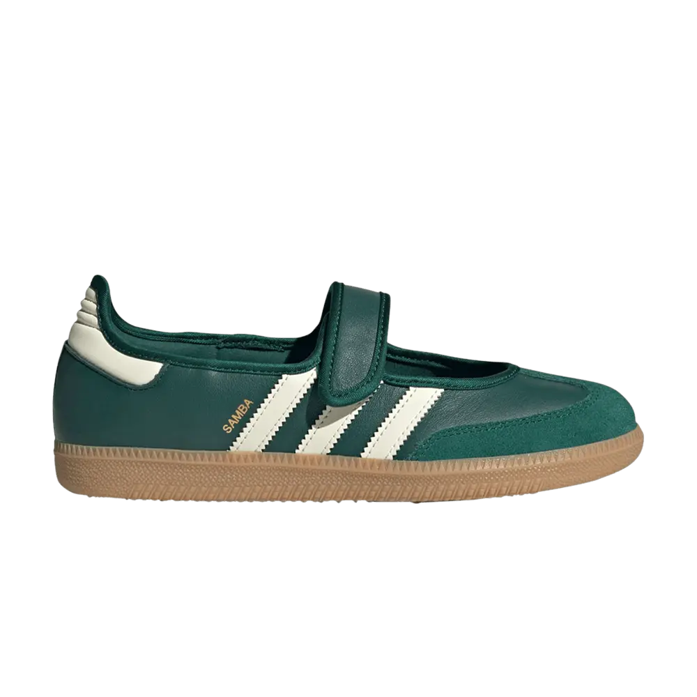 adidas Women's Samba Jane 'Collegiate Green Gum' Round Toe Mary-Janes, Women's Sizes Collegiate Green/Gum 3/Cream White Footwear, Shoe, Sneaker, Sports Shoes JR7340