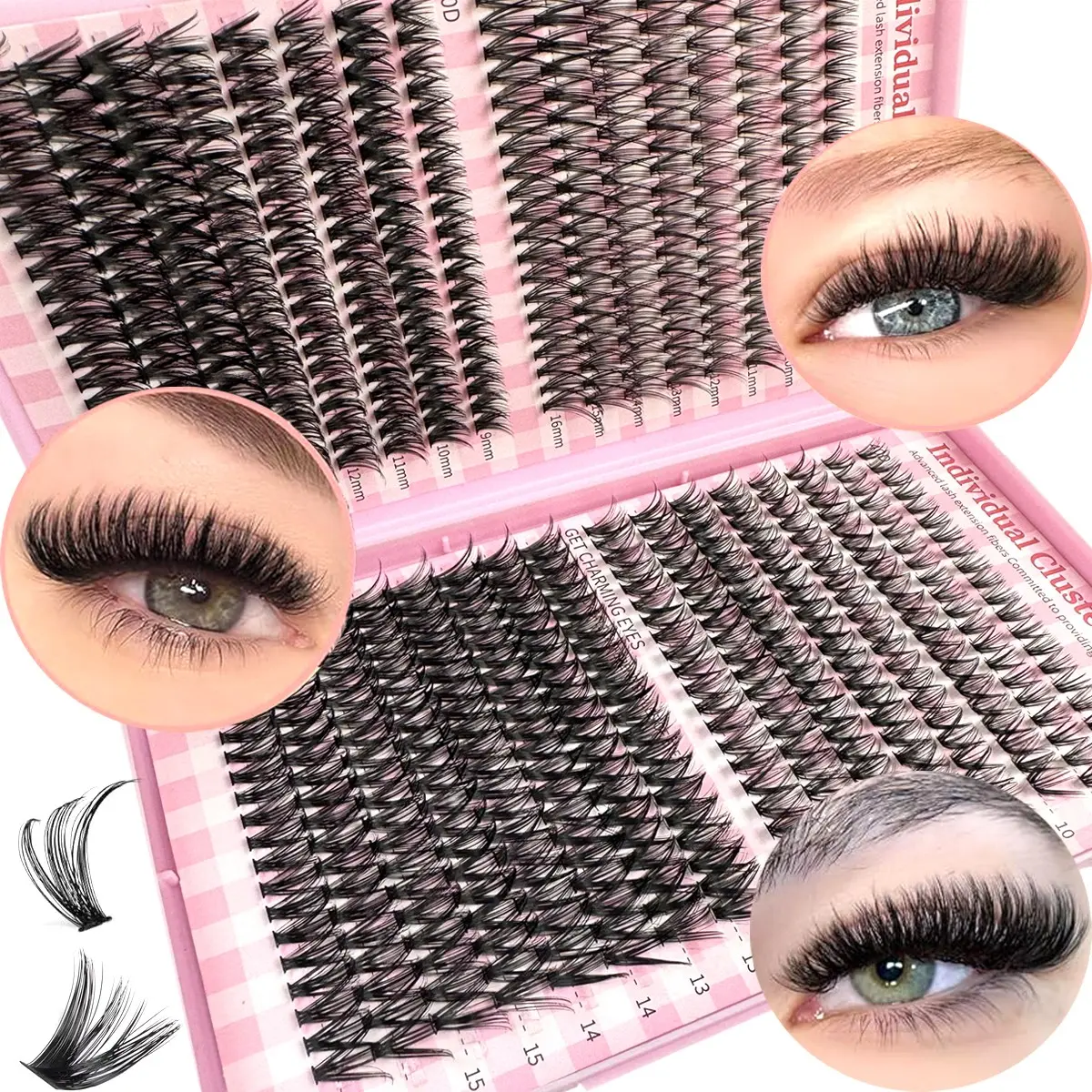 640pcs large capacity eyelash book set, 8D super fluffy, soft and comfortable high-quality DIY eyelash clusters, Russian eyelash grafting set, single eyelash, 30D40D50D three specifications, D-type curled eyelash cluster set, 9-16mm DIY eyelash grafting