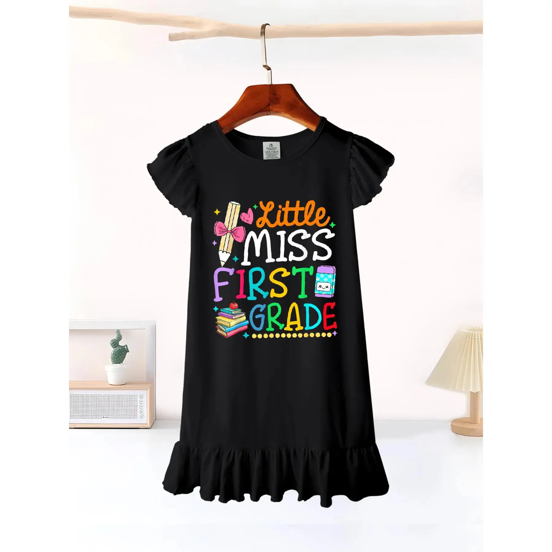 Little Miss First Grade Back To School 1st Grader Girls' Summer Flutter Sleeve Casual Dress - Soft, Durable, Easy-Care, Ideal for School & Outdoor Activities - Local warehouse