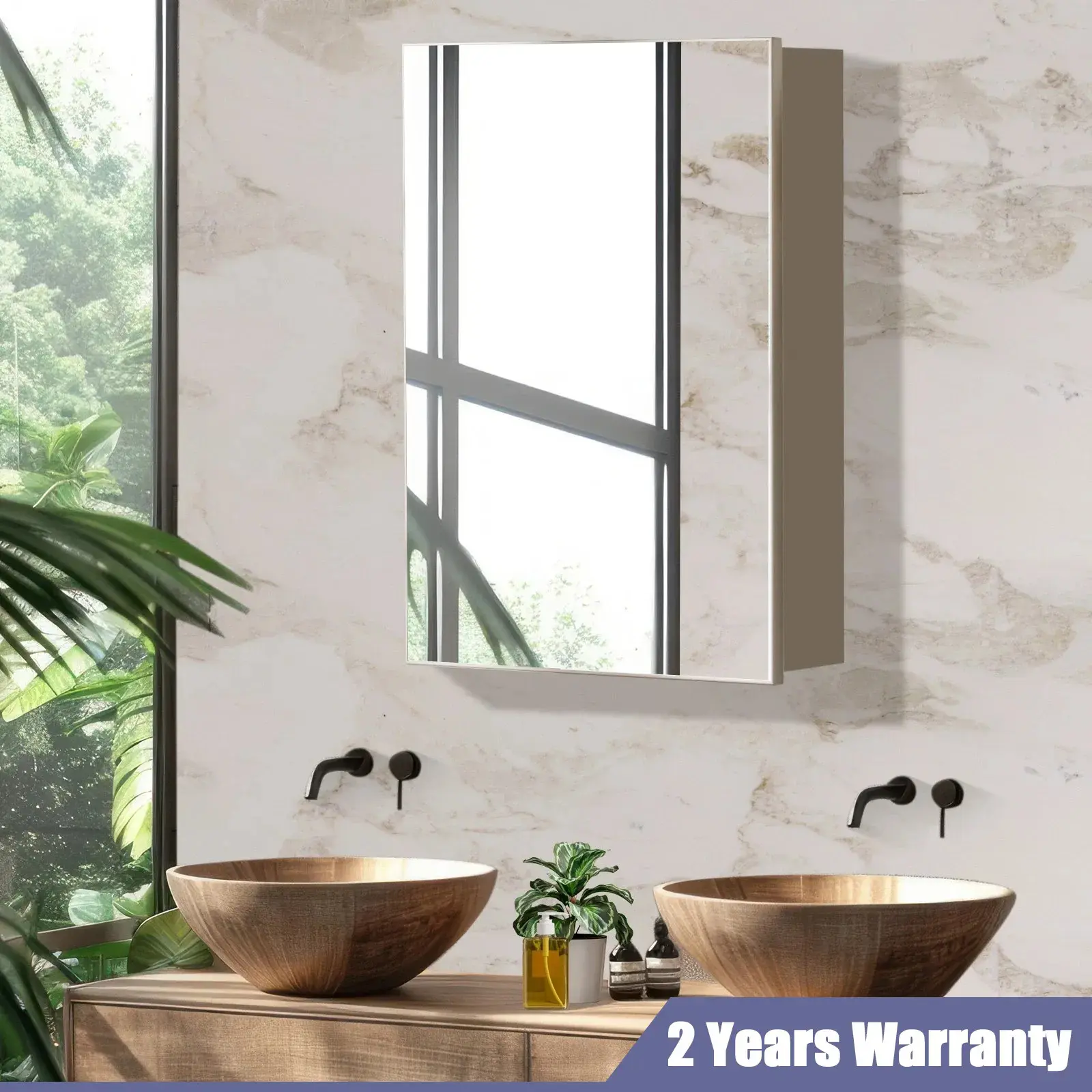 Wall Mount Modern Rectangular Matte Cream Aluminum Medicine Cabinet, Single-Door Indoor Bathroom Cupboard with Double Mirror