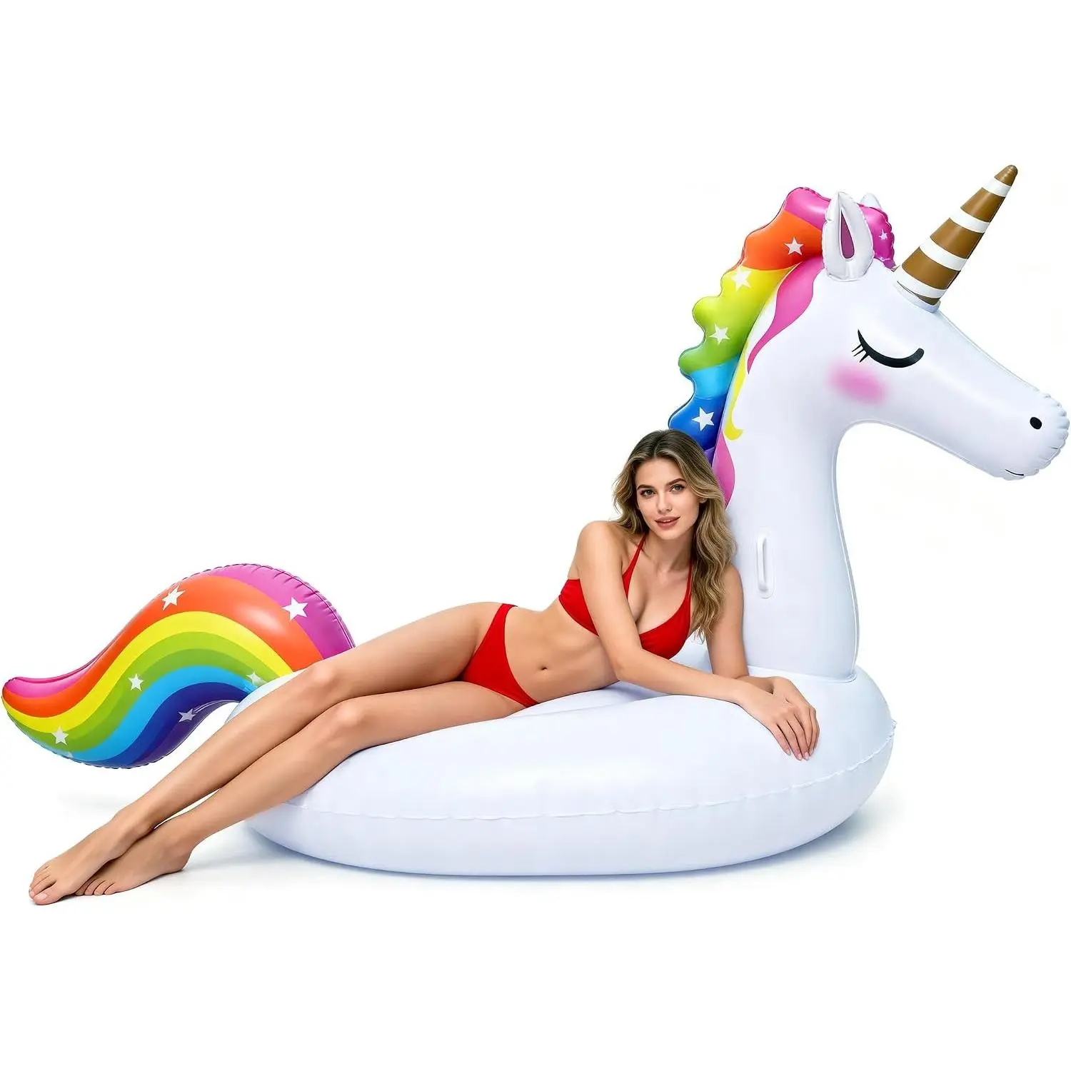 Giant Inflatable Unicorn Pool Float with Rainbow Mane, Ride-On Swimming Pool Toy for Adults & Kids, Summer Beach Lake Water Raft Lounger