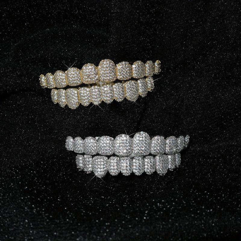 ZZHS Hip Hop Cubic Zirconia Teeth Grills 2pcs Set - 20pcs Top & Bottom Grills for Rappe and Cosplaye with Glittering Finish Oral Heart Shaped Brackets Ceramic BracesTALISA