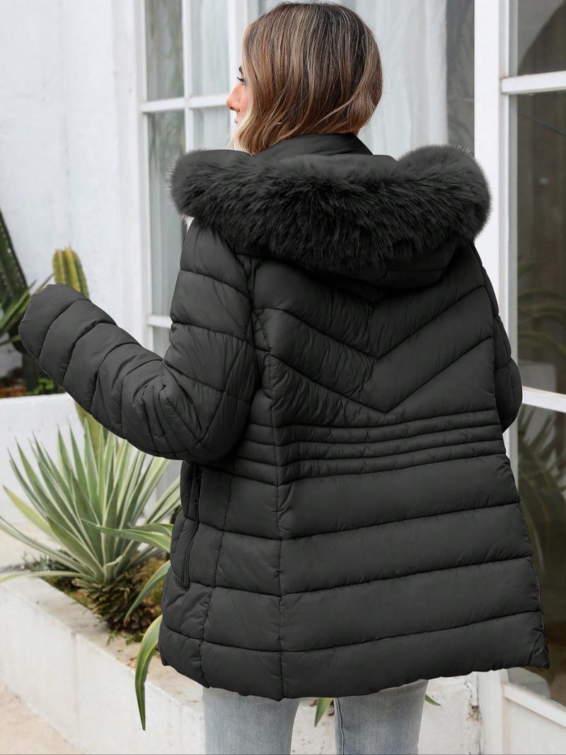 Women's Plus Size Winter Comfortable Cotton Jacket, Commuter Simple Fall & Winter Mid-Length Hooded Warm Coat, Long Sleeve Fitted Style